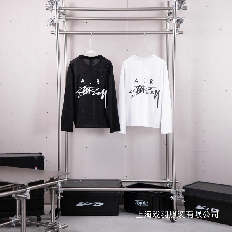 Cross-Border Stu X√K Mesh Long-Sleeve Classic Embroidered Logo Mesh Sweat-Absorbent Breathable Casual Couple's Long-Sleeve Wholesale
