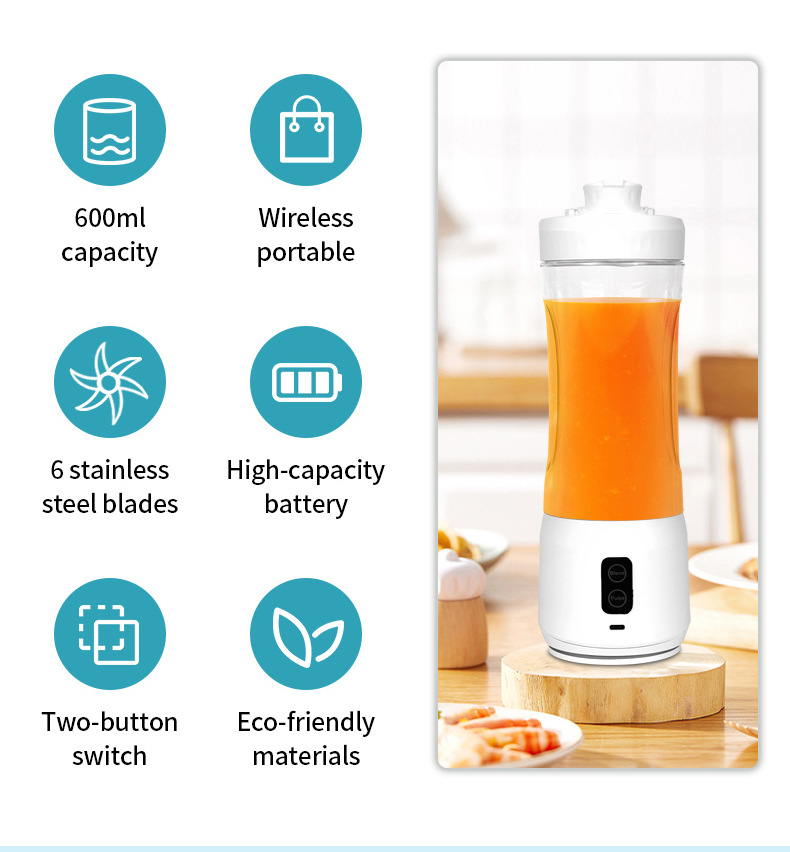 Taşınabilir blender, USB şarjlı, kablosuz sıkacak bardak