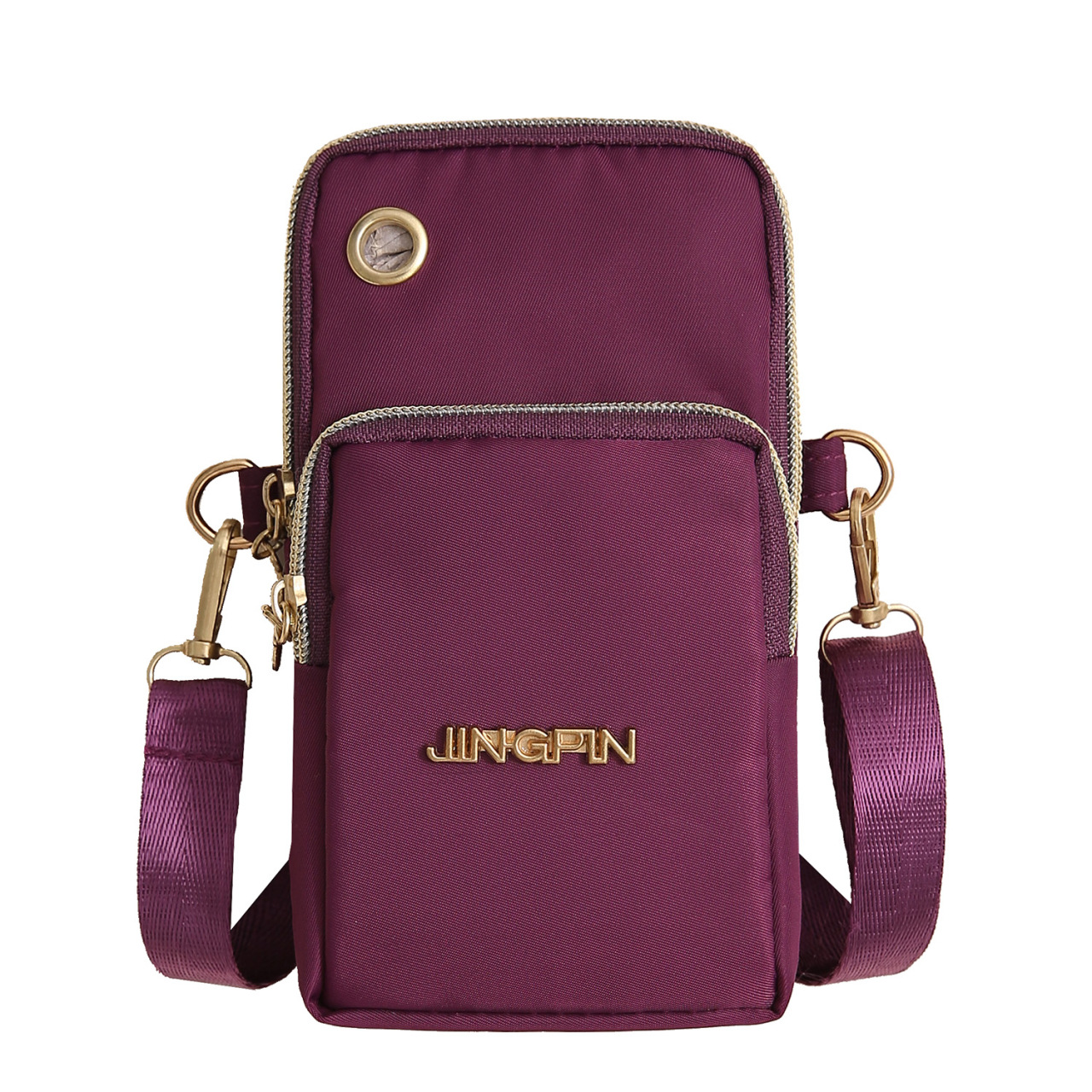 Bolso del teléfono móvil de gran capacidad bolso del teléfono móvil impreso vertical de las mujeres bolso del brazo Halter de la cremallera de tres capas bolso crossbody del hombro del paño de Oxford