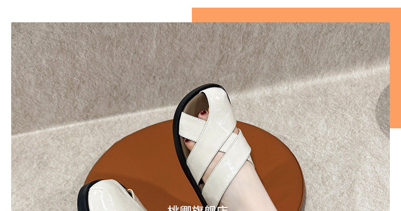 Dép sandal nữ quai ngang mũi tròn đế bệt da thật khoét lỗ thoáng khí — Màu đen chi tiết 28