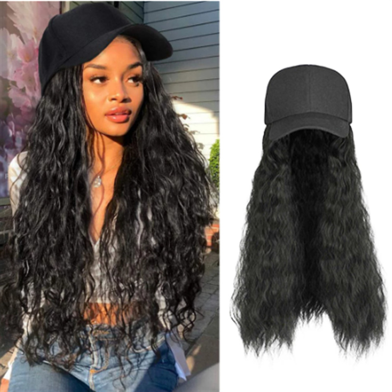 Extensão de cabelo sintético com boné liso comprido_voghion.com