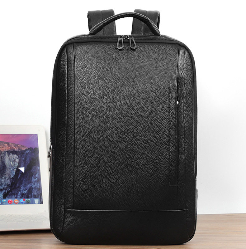 Ba lô nam da bò thật công suất lớn, ngăn laptop 16 inch, chống nước đa chức năng — Màu đen chi tiết 3