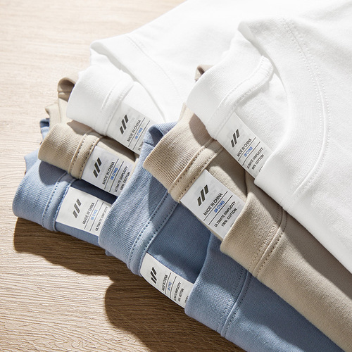 230g autumn Xinjiang combed cotton heavyweight round neck solid color long-sleeved men's T-shirt loose bottoming shirt one piece drop shipping