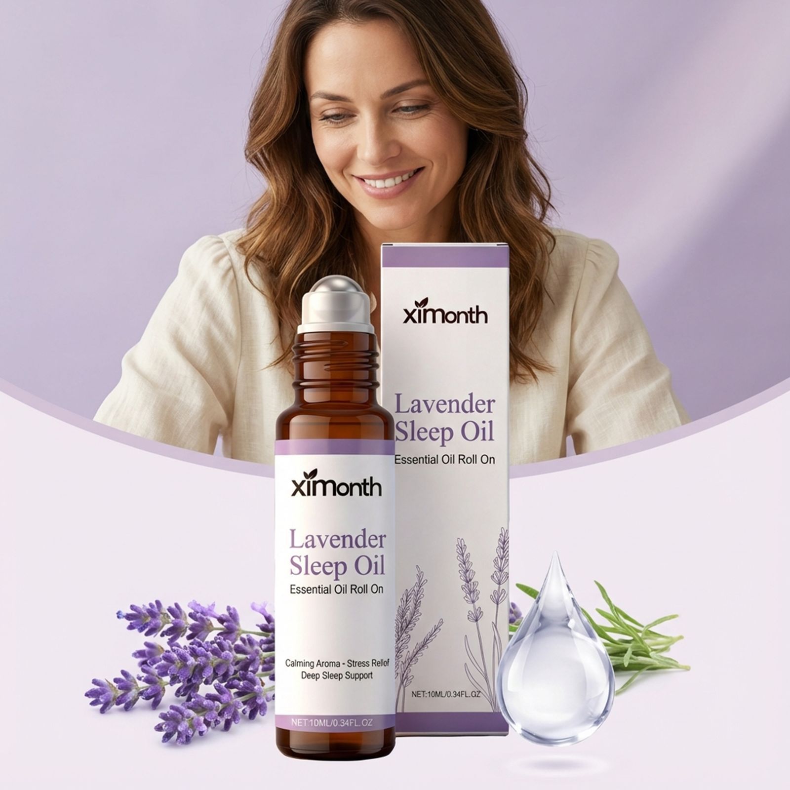 XIMONTH 薰衣草睡眠精油 温和配方享受夜间舒适睡眠涂抹护理精油
