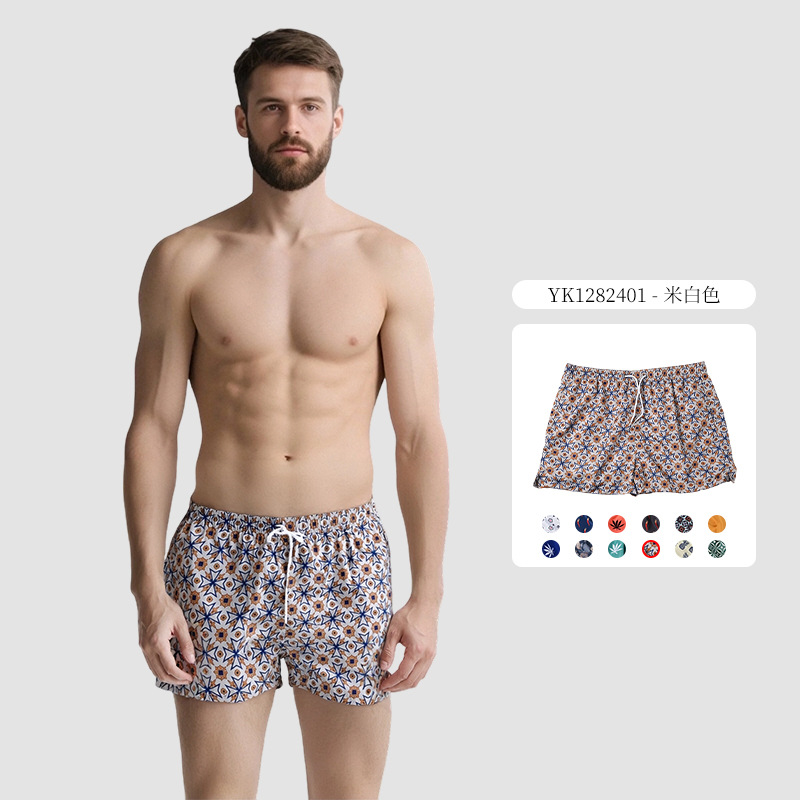 Pantalones cortos con cordones con estampado digital de cuatro puntos para hombres Chunyafang Pantalones de playa de vacaciones junto al mar de moda casual de código europeo