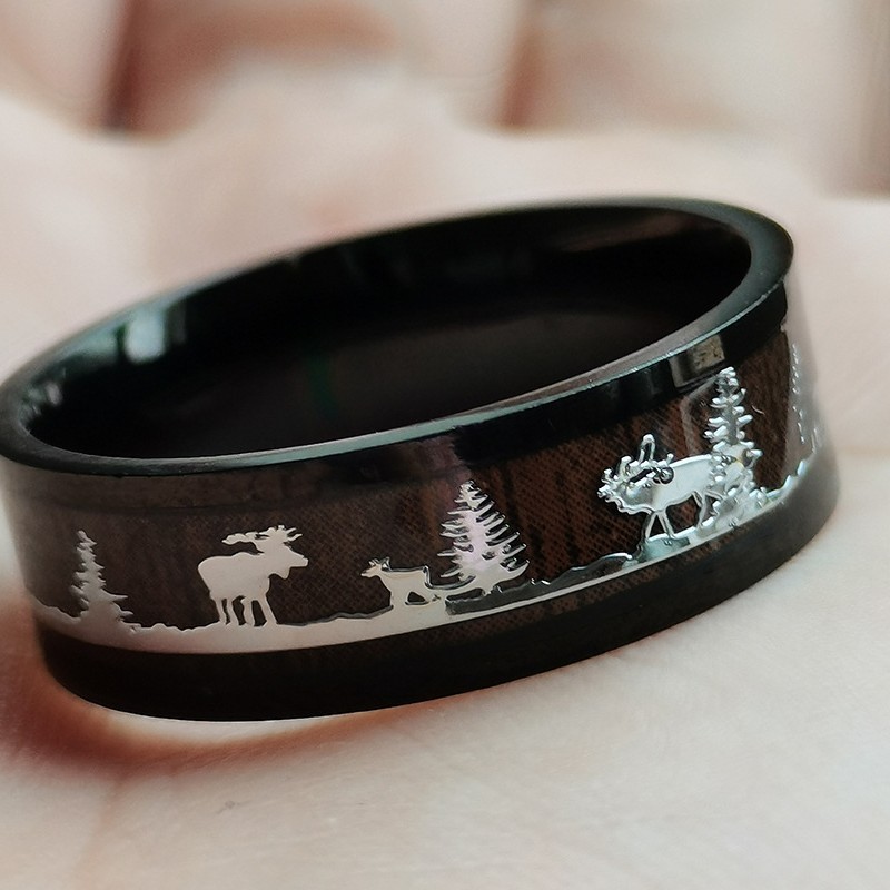 wish Hot Cross-border Supply Christmas Gift Silhouette Elk Titanium Steel Ring Cross-border Explosion Accessories