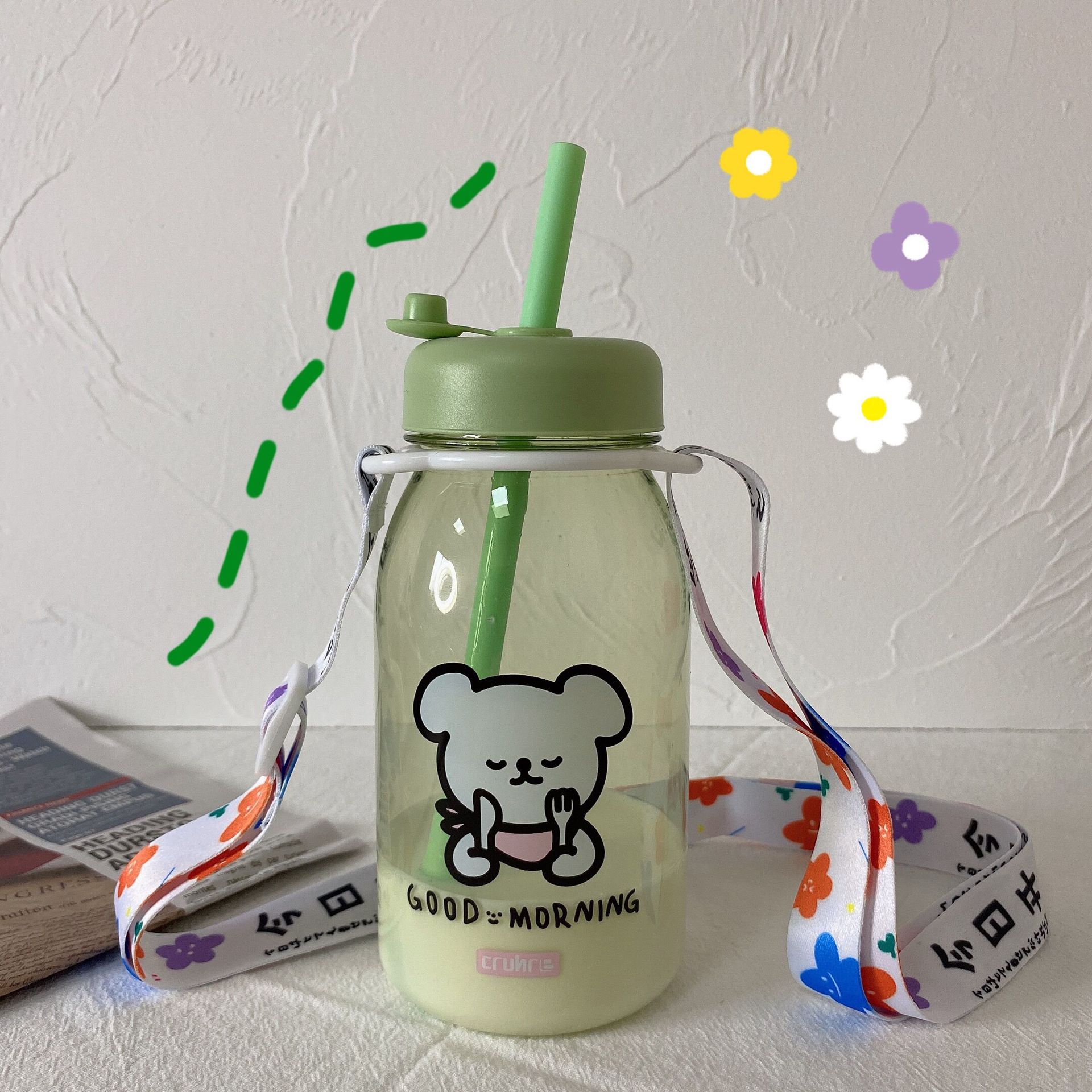 Cute Student Plastic Straw Cup Portable Strap Water Cup Personalized Cup display picture 3