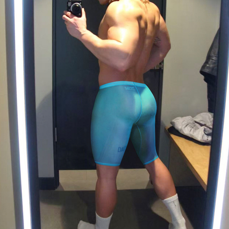 Sexy Ice Silk Breathable Men's Cycling Pants Fitness Elastic Ultra-Thin Long Quick-Drying Sports Boxer Transparent Five-Point Pants Sexy Ice Silk Breathable Men's Cycling Pants Fitness Elastic Ultra-Thin Long Quick-Drying Sports Boxer Transparent Five-Point Pants