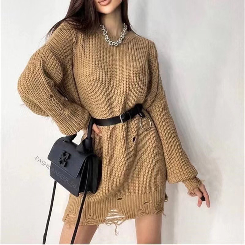 Women's Sweater Long Sleeve Sweaters & Cardigans Ripped Casual Solid Color display picture 5