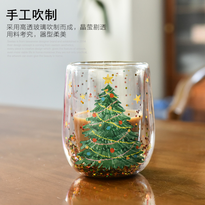 Nueva taza de árbol de Navidad, resistente al calor y no caliente, taza de doble capa, taza de Navidad de lentejuelas fluidas, árbol de Navidad de doble capa de dibujos animados image 3