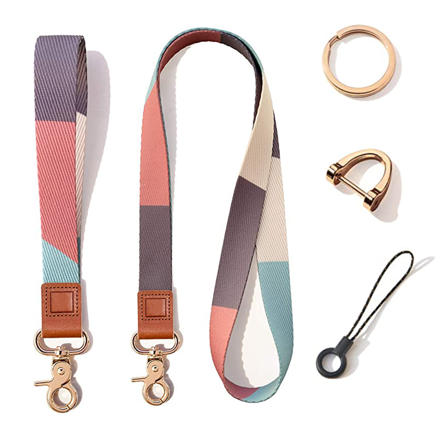 Venta caliente transfronteriza Nuevo poliéster engrosado geométrico estampado floral push teléfono móvil clave ID tarjeta titular cordón