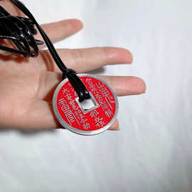 999足银朱砂山鬼花钱实心吊坠古风平安扣银币道家八卦令牌本命年