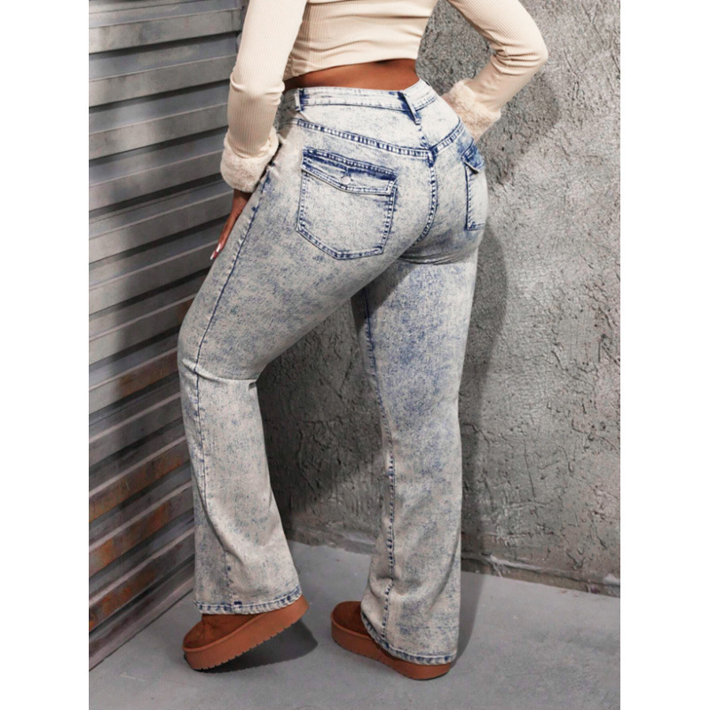 Europa y Estados Unidos transfronterizos apretados de cintura alta estilo americano de alta tendencia callejera Jeans lavado con agua pantalones de boquilla universal tamaño extra image 4