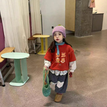 女童套装儿童加绒加厚假两件T恤2025新款秋冬季宝宝一体绒牛仔裤