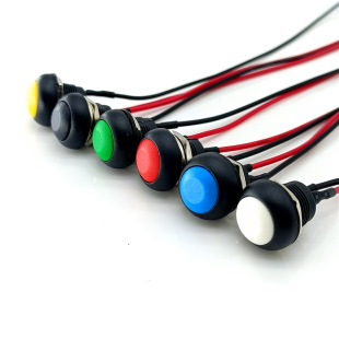 Welding Wire Round Waterproof Button Switch Pbs-33B 12mm Lock-Free Self-Reset Corded Speaker Switch
