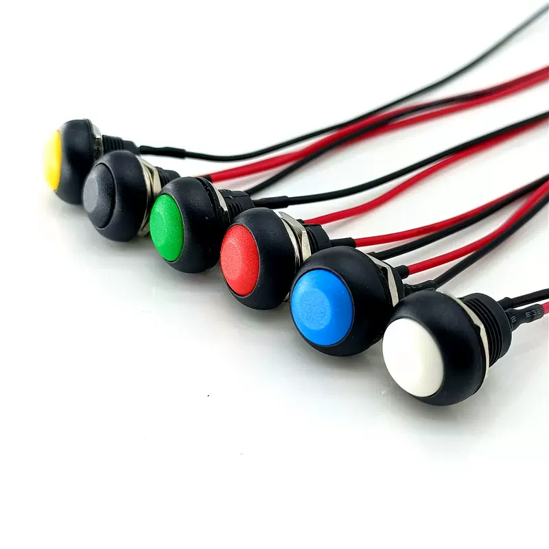 焊线圆形防水按钮开关PBS-33B 12MM 无锁自复位 带线喇叭开关