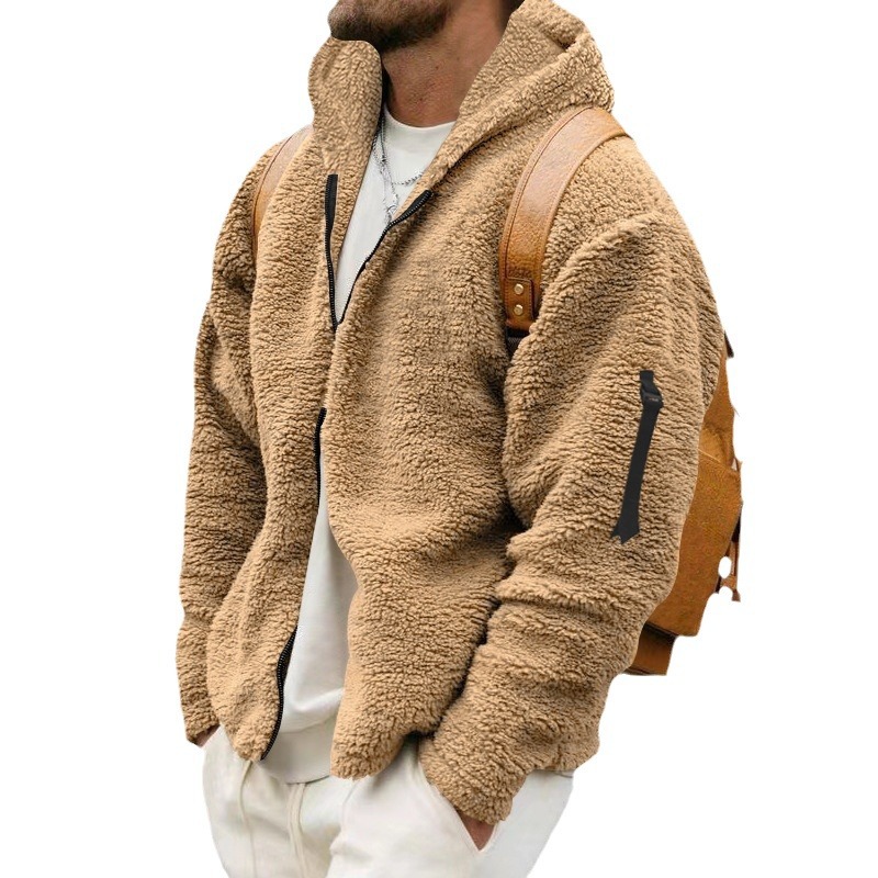 Men's Clothing autumn and winter new men's double sided Arctic velvet warm hooded zipper jacket outerwear home clothes sweatshirt_voghion.com