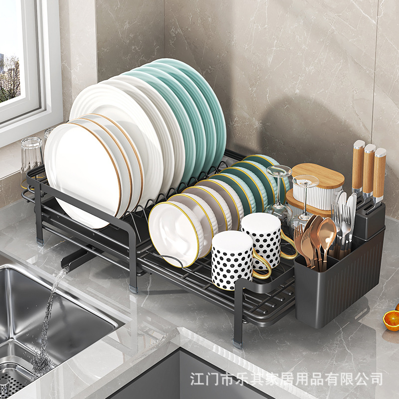 Estante de almacenamiento de platos de cocina, fregadero, palillos y platos, estante de almacenamiento de platos y platos, estante de drenaje retráctil multifuncional para la mesa doméstica