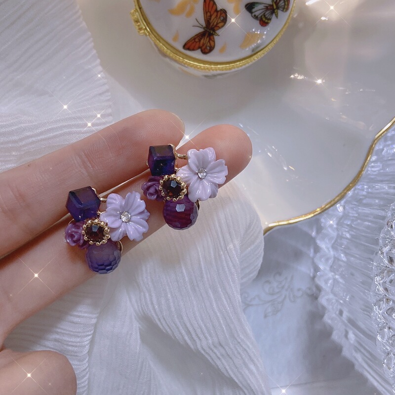 "Moon Ito Garden" Purple Gentle Retro Earrings Elegant Niche Elegant Amethyst Flower Earrings Earrings "Moon Ito Garden" Purple Gentle Retro Earrings Elegant Niche Elegant Amethyst Flower Earrings Earrings