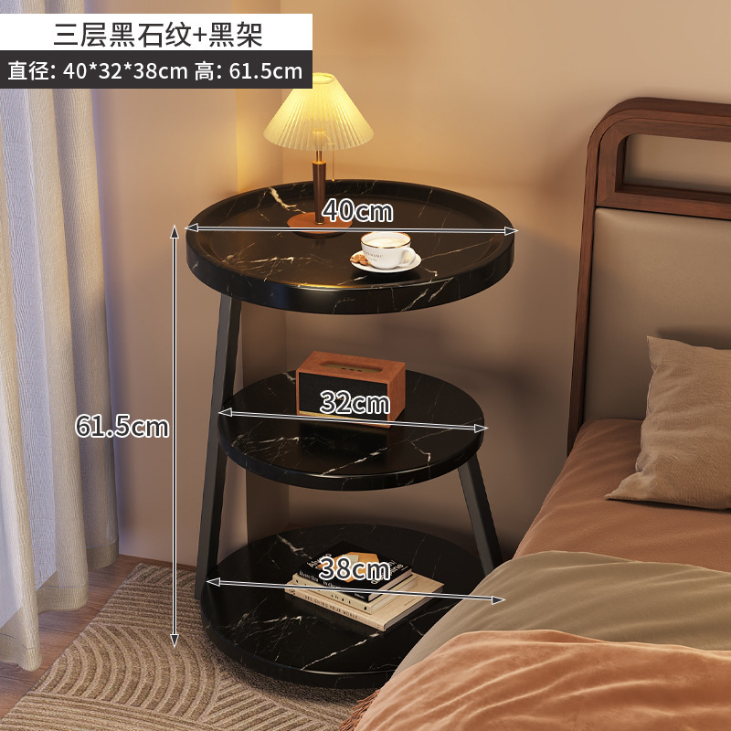 中古风床头柜沙发边几卧室家用小户型床边多层圆形床头置物架|undefined