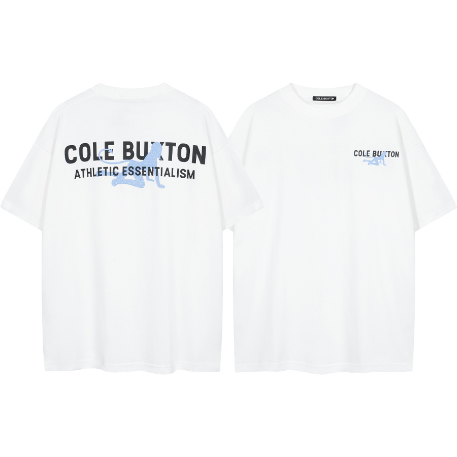 Versión alta Cole Buxton London Limited Silver Pink Letter Lema Impreso Hombre suelto Casual Camiseta de manga corta