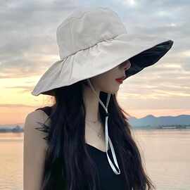 遮阳帽大帽檐UV黑胶防晒子渔夫女夏脸旅游防紫外线太可折叠亚马逊