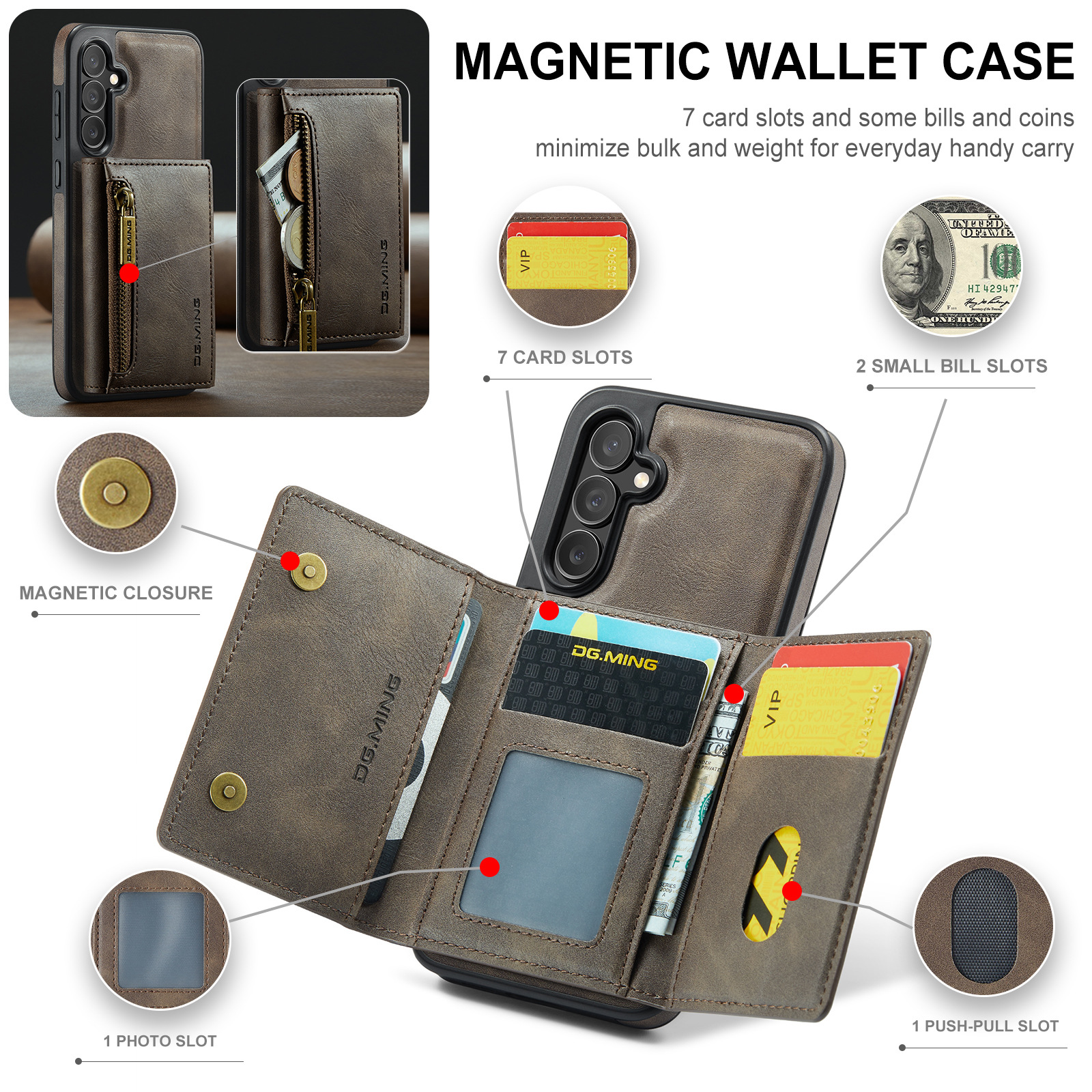 M5 für Samsung S24 magnetische kabellose Ladetelefonhülle S24 Plus Zwei-in-Eins-Anti-Diebstahl-Bürsten-Brieftaschen-Schutzhülle_voghion.com
