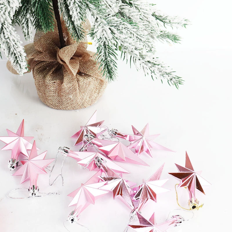 Christmas tree octagonal star hanging ornaments, plastic plated, 12 pcs per box