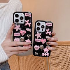 ins粉色系星星適用iPhone15promax蘋果14手機殼立體13滴膠12/11女