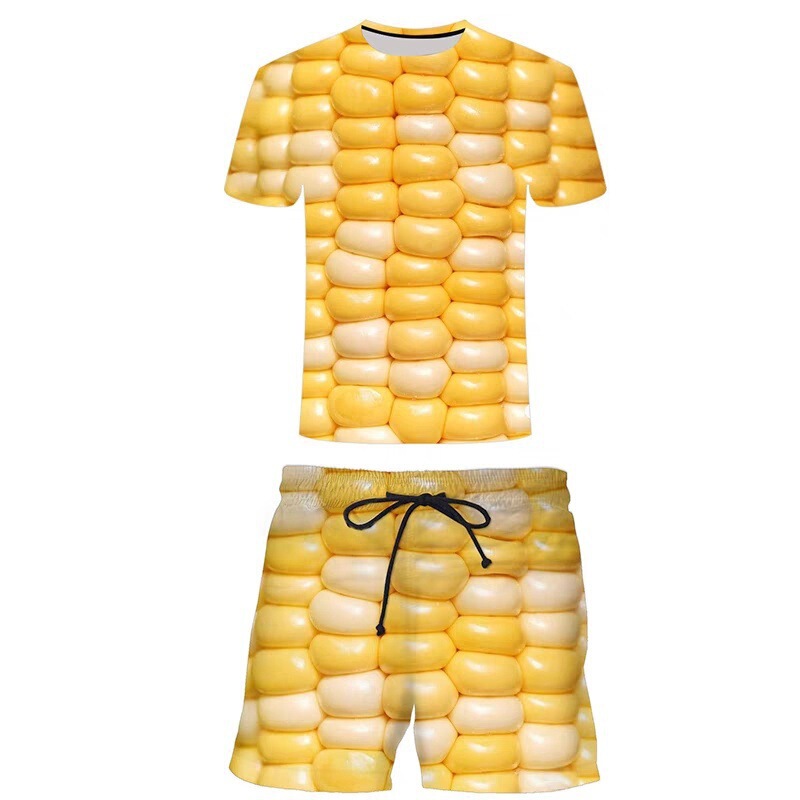 Summer and Autumn Fruits and Vegetables New Cool Corn 3D Printed Pattern T-shirt Funny Clothes Internet Celebrity Explosions Short Sleeve