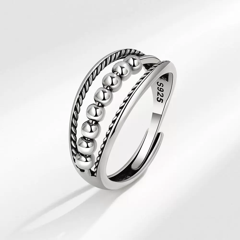 欧美热卖创意几何型链珠戒指韩版百搭小众设计时尚款食指环女批发