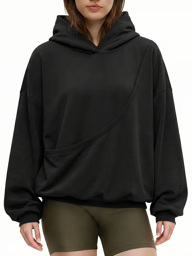 Women's Casual Loose Pullover Hooded Sweatshirt Solid Color Pet Bib Design Early Spring Fashion_voghion.com