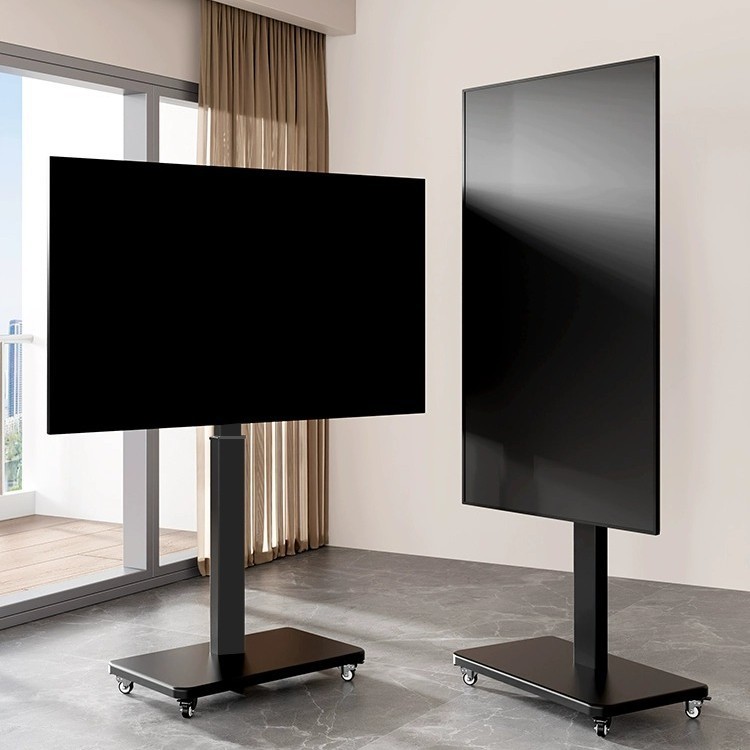 跨境移动电视支架落地带轮美规插座手摇升降横竖旋转电视挂架直播