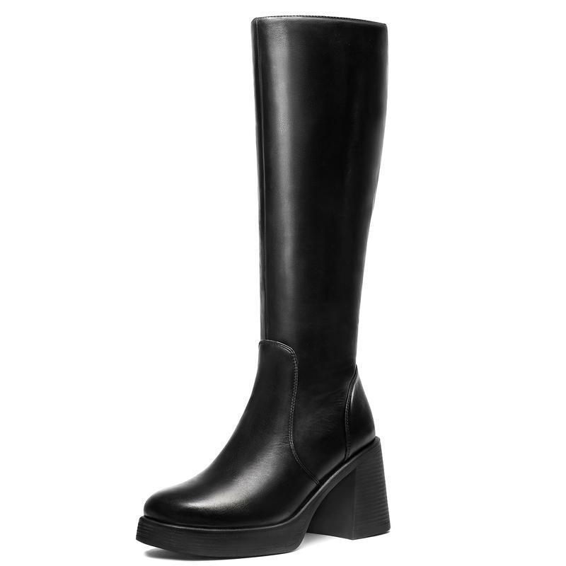 V 6170 2025 New Temu Cross-Border Export Dropshipping Women's Black Knee-High Boots Square Toe Thick Sole