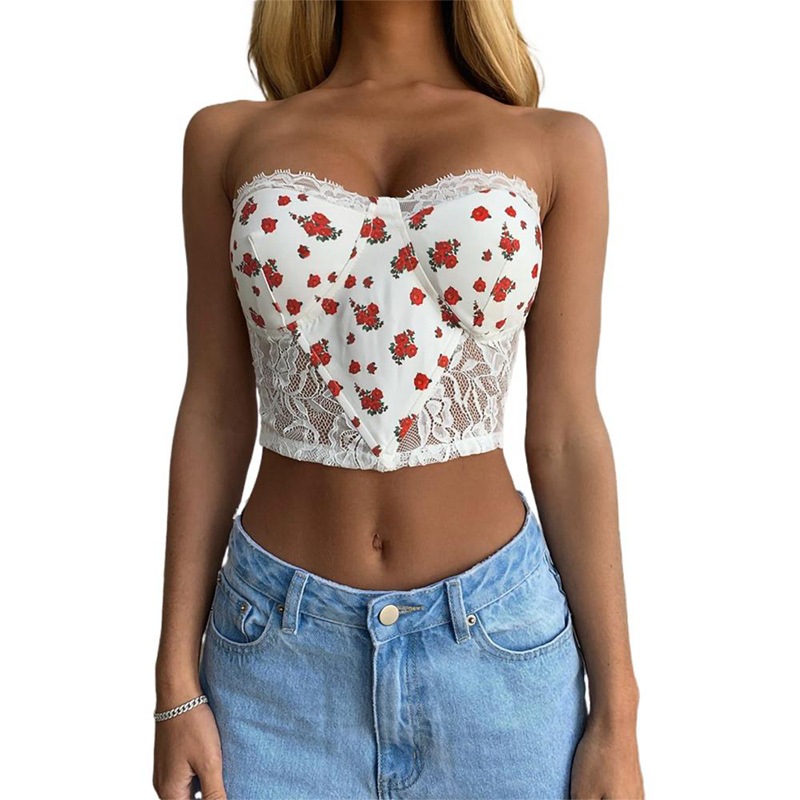 New Women's Sexy I-shaped Vest Perspective Lace Floral Tube Top Top