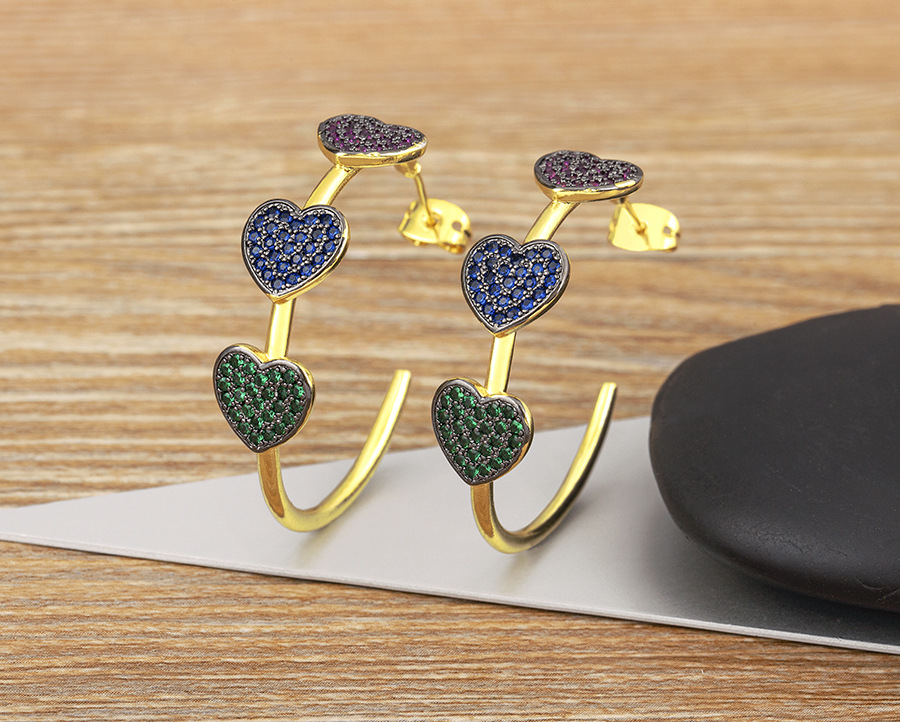 1 Pair Quantity 1 Pair Casual Simple Style Pentagram Heart Shape Polishing Inlay Copper Zircon 18K Gold Plated Ear Studs