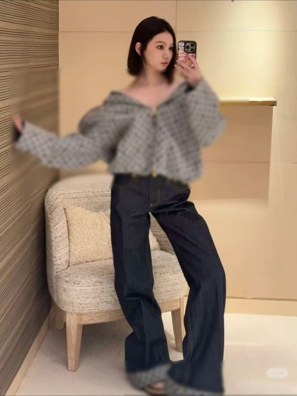 深圳南油高端女装2025年春夏LOU*新款长裤经典logo印花底牛仔裤女|undefined