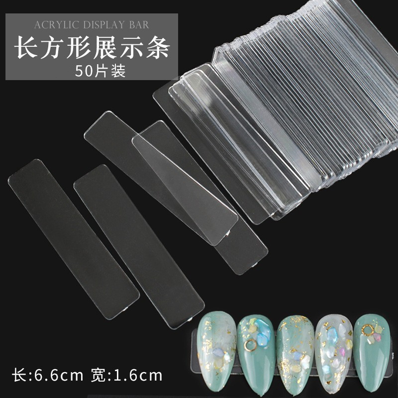 Nail Art Display Board Transparent Acrylic Strip Display Strip Nail Art Work Display Transparent Strip Nail Salon with 50 Pieces