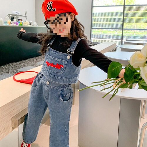 Girls suit towel embroidered denim vest and trousers 24 spring and autumn new style foreign trade children's clothing drop shipping 3-8 years old
