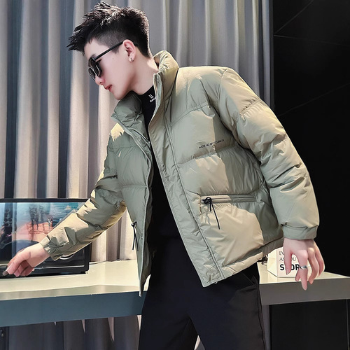 Winter streetwear down jacket for men, casual cool stand-up collar, thick short-sleeve top, 2024 new men's cotton-padded coat.