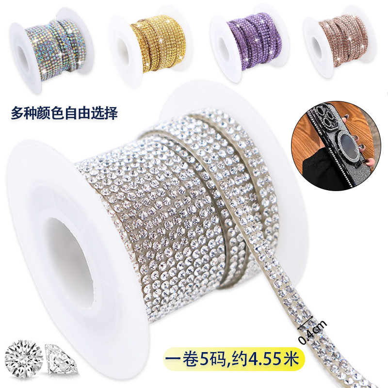 Tiras de diamantes de imitación de doble fila al por mayor con adhesivo, pegatinas de diamantes autoadhesivas, accesorios de ropa DIY, tiras de diamantes de imitación, accesorios de cristal, pegatinas de diamantes