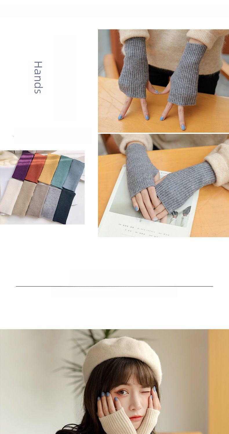 Gants automne et hiver chauds demi-doigts en laine tricotée gants mode tout-match clavier Internet célébrité unisexe bracelet mode_voghion.com