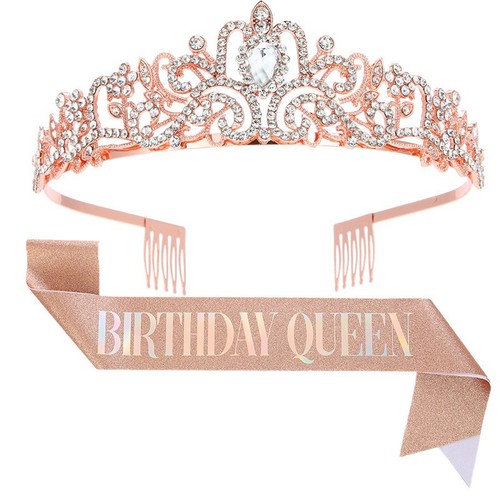 European and American Fashion Crystal Crown Belt Ceremony Belt Birthday Headwear Crown Birthday Girl Ribbon Wholesale