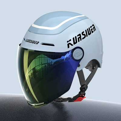 Motosiklet dəbilqələri women's summer sunscreen four seasons universal - one-size-fits-all-3c-pearlescent-blue-three-proof-paint-reinforced-colorful-dual-mirror-safety-tail-light-high-looking-new-national-standard-category-a