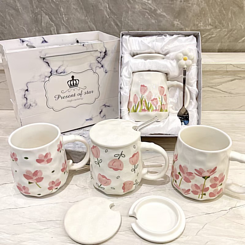 Regalos creativos del Día del Maestro flores caseras tazas de cerámica para niñas de alto valor de la cara tazas de oficina