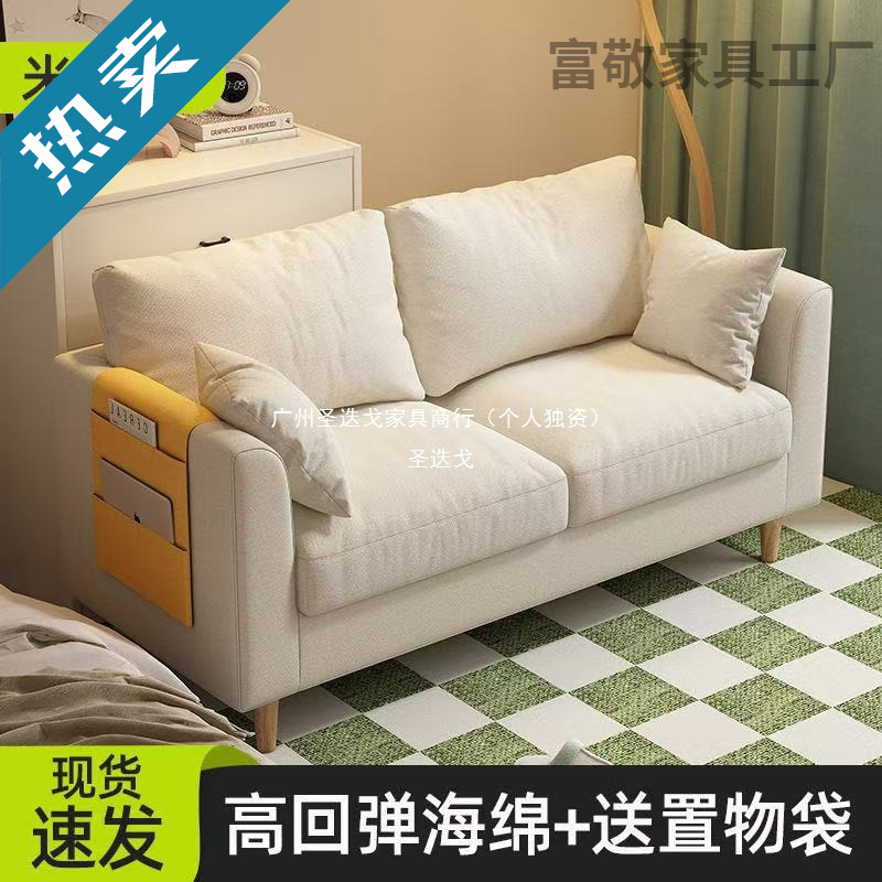 Sofa for Small Apartments, Nordic Minimalist Modern Bedroom Integrated Simple Internet-Famous Double Living Room Fabric Sofa with Solid Wood