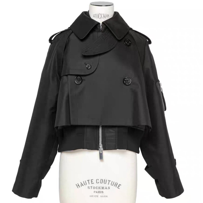 Fog Sacai Ss25 Spring and Summer Lisa Same Style Patchwork Lapel Jacket Asymmetrical Long-Sleeved Windbreaker Short Jacket for Women