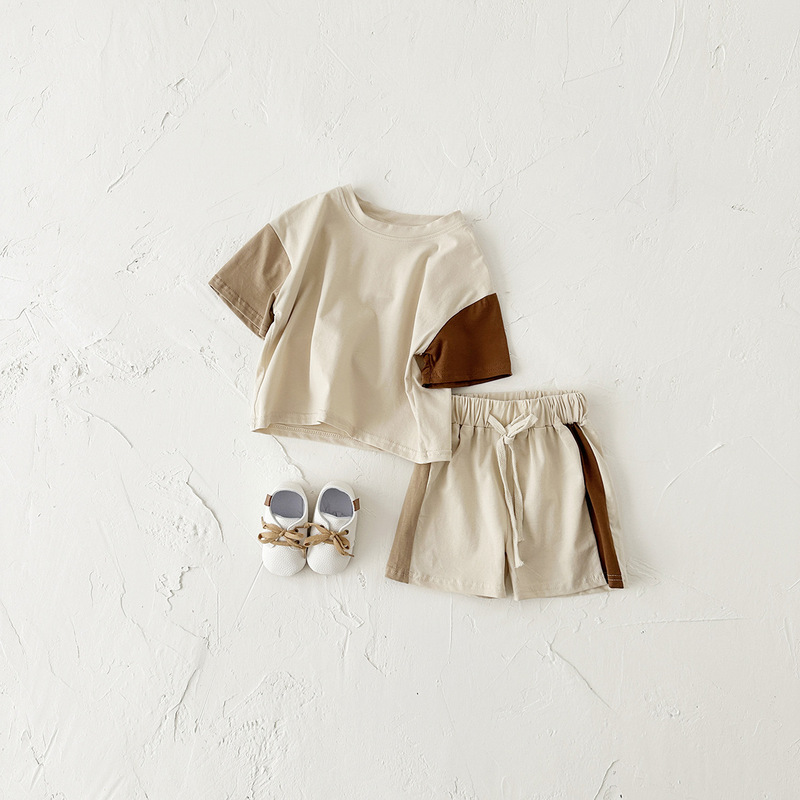 Summer Children's Newborn Spliced Short-Sleeved Suit Korean Style Male and Female Baby Clothes Two-Piece Set Cross-Border