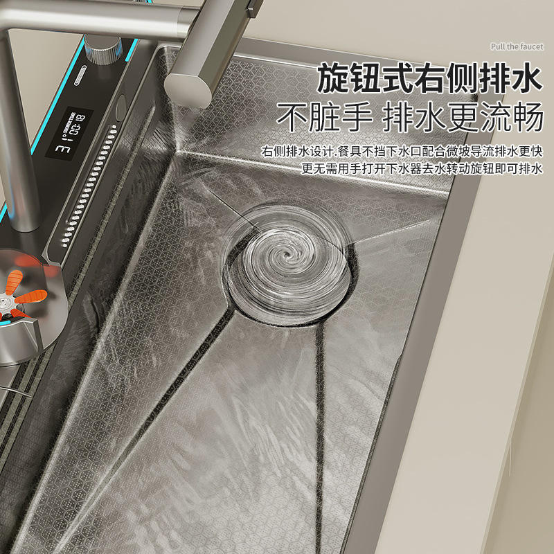 304 lavabo de acero inoxidable cascada lavabo de cocina doméstica panal digital mano gran lavabo de platos de tanque único