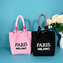 休闲镂空字母针织包手提袋折叠便携通勤编织软毛线飞织菜篮子包包